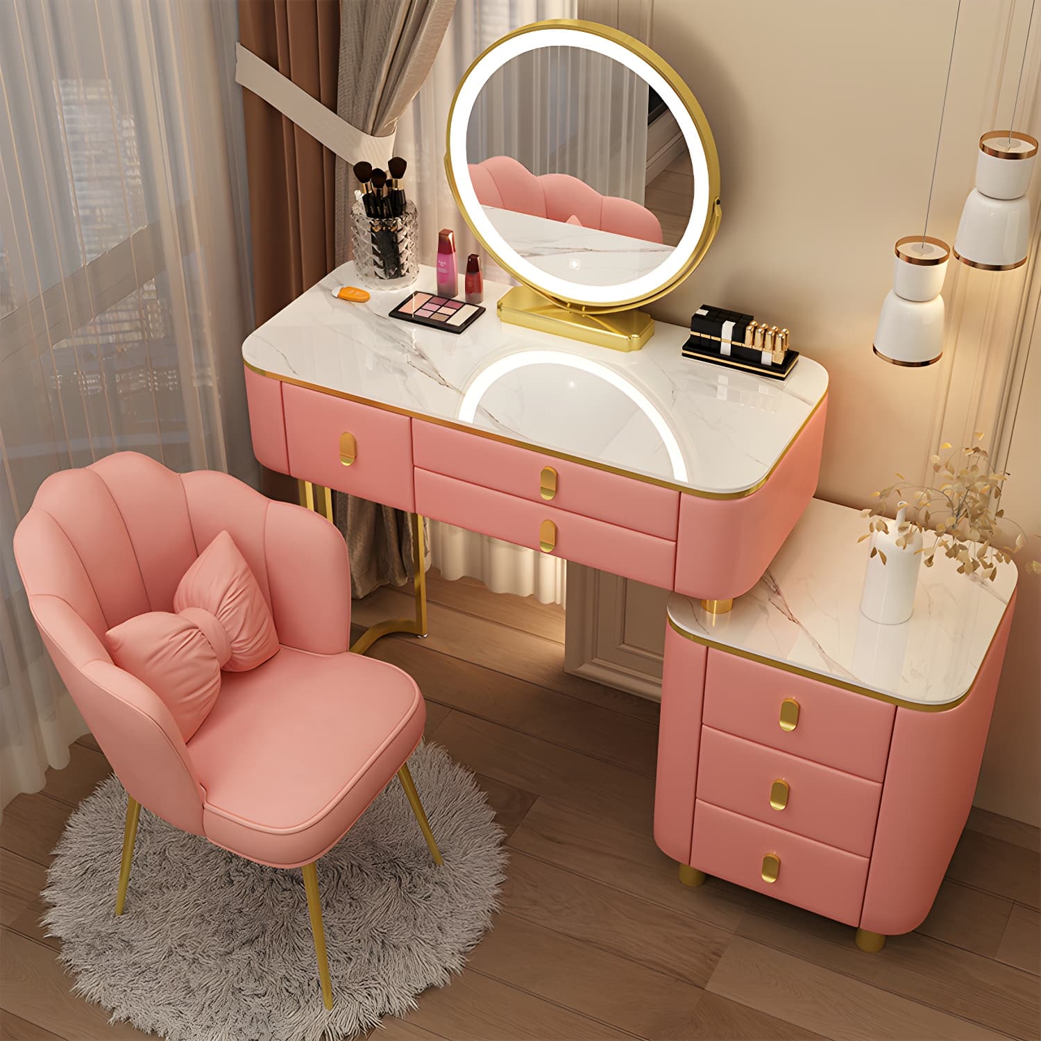 Luxurious Stone Top Vanity Dressing Table with 6 Drawers for Bedroom thumbnail 3