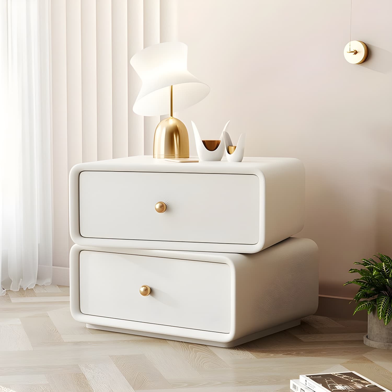 Modern Wood Nightstand with 2 Drawers - Faux Leather Countertop - Small and Stylish thumbnail 9
