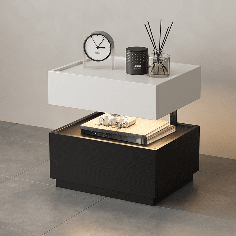 Organic Modern Nightstand With Drawer Organization with Particle Board Wood Countertop and Illuminating Lighting thumbnail 13