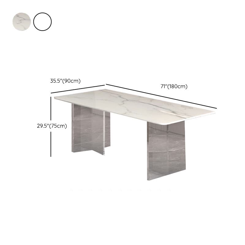 Dining Table Set with Rectangular White Slate Stone Top, Two-sided Pedestal Base, and Padded Chair with Back thumbnail 12