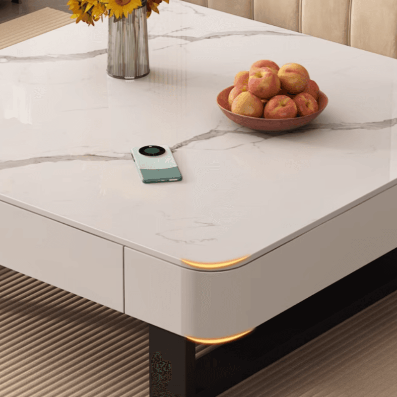 Funky Single Rock Side Table with Toboggan Base, Gray/White Square Top, and 1 Drawer thumbnail 8