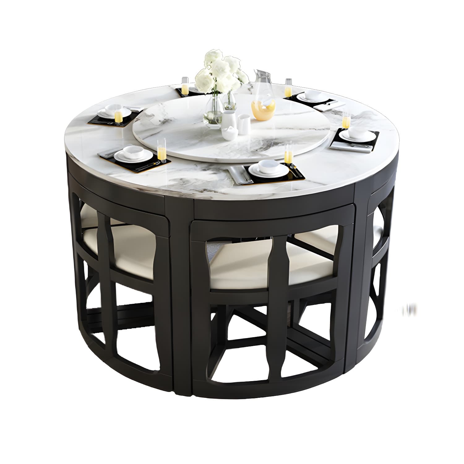 7-Piece Modern Wood Dining Set with Trestle Base and Upholstered Chairs in White - Seats 6 thumbnail 14