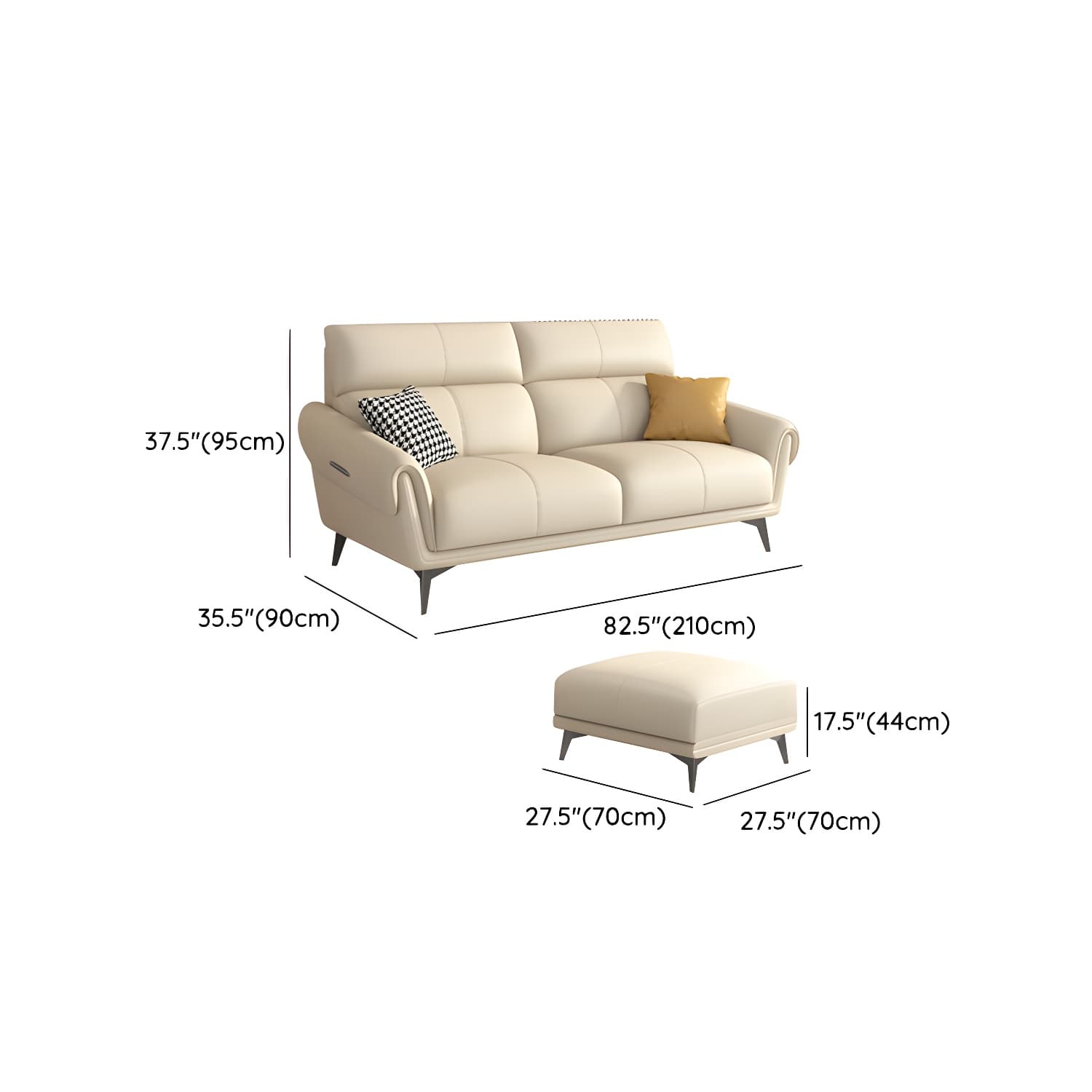 Faux Leather Flared Arm Sofa in Beige of 37.4" H with Cushions thumbnail 19