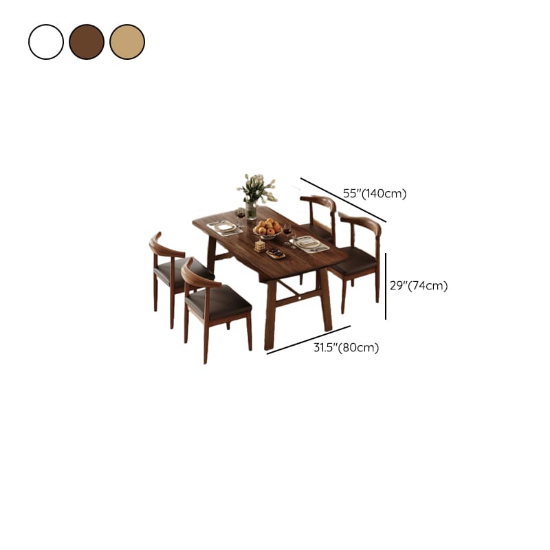 5 Pieces Chalk/Brown/Natural Dining Table Set with Wood Back Padded Chair and Natural Solid Wood Rectangular Dining Table for 4 thumbnail 17