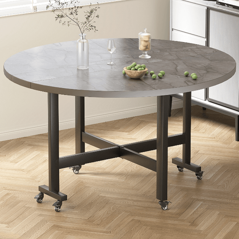 Contemporary Circular-shaped Timber Dining Table in Gray, Extendable thumbnail 3