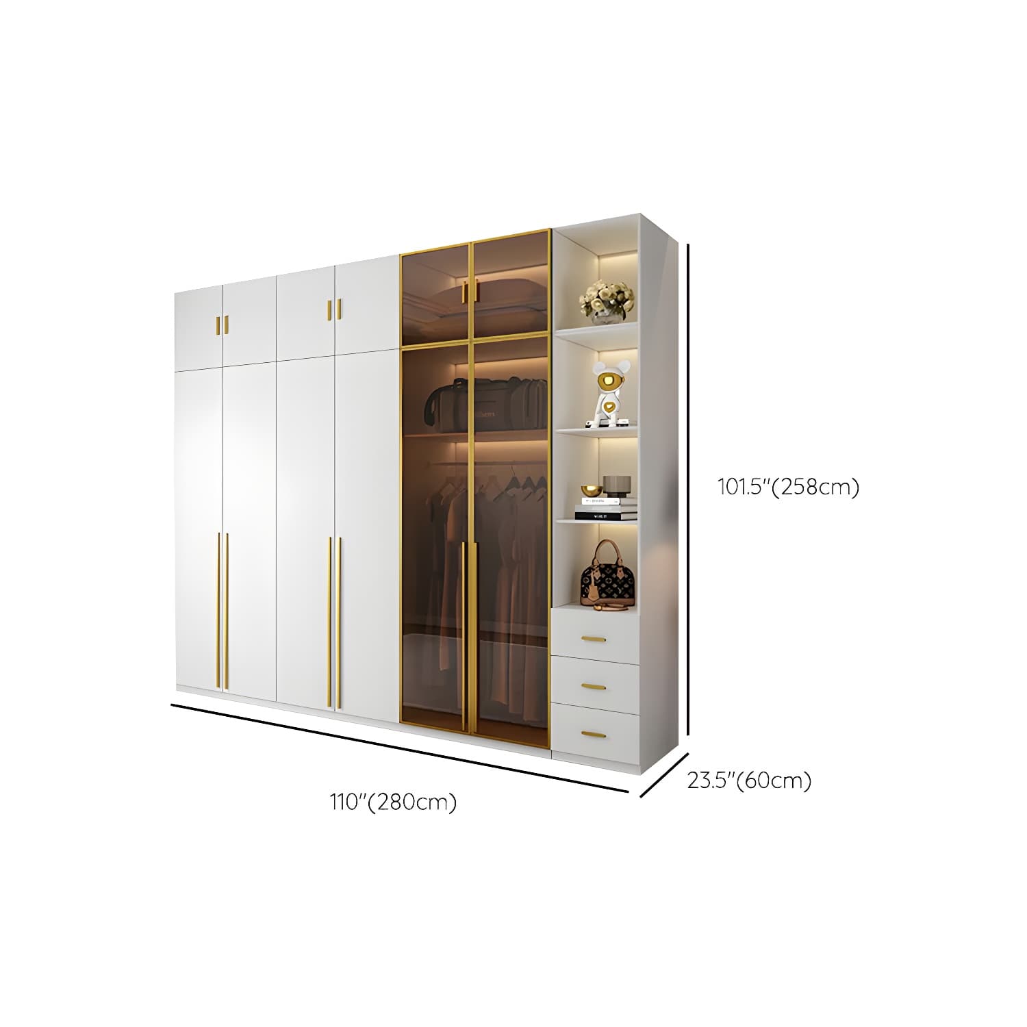 Modern White Wood Frame Wardrobe Armoire Freestanding Wardrobe with Soft Close Drawers thumbnail 30