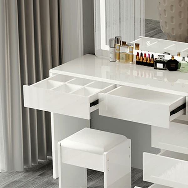 Modern 48'' White Wood Makeup Vanity & Stools with Drawers Self Close or Reserve Installation thumbnail 11