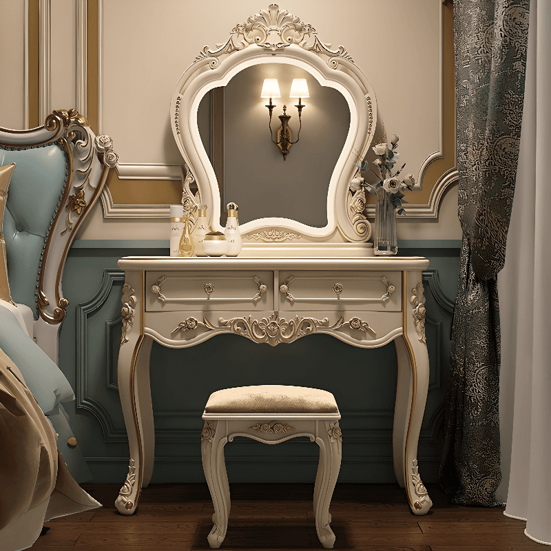 Standard/Small/Large Retro Cream Timber Vanity Set with Chair & Standing Mirror thumbnail 1