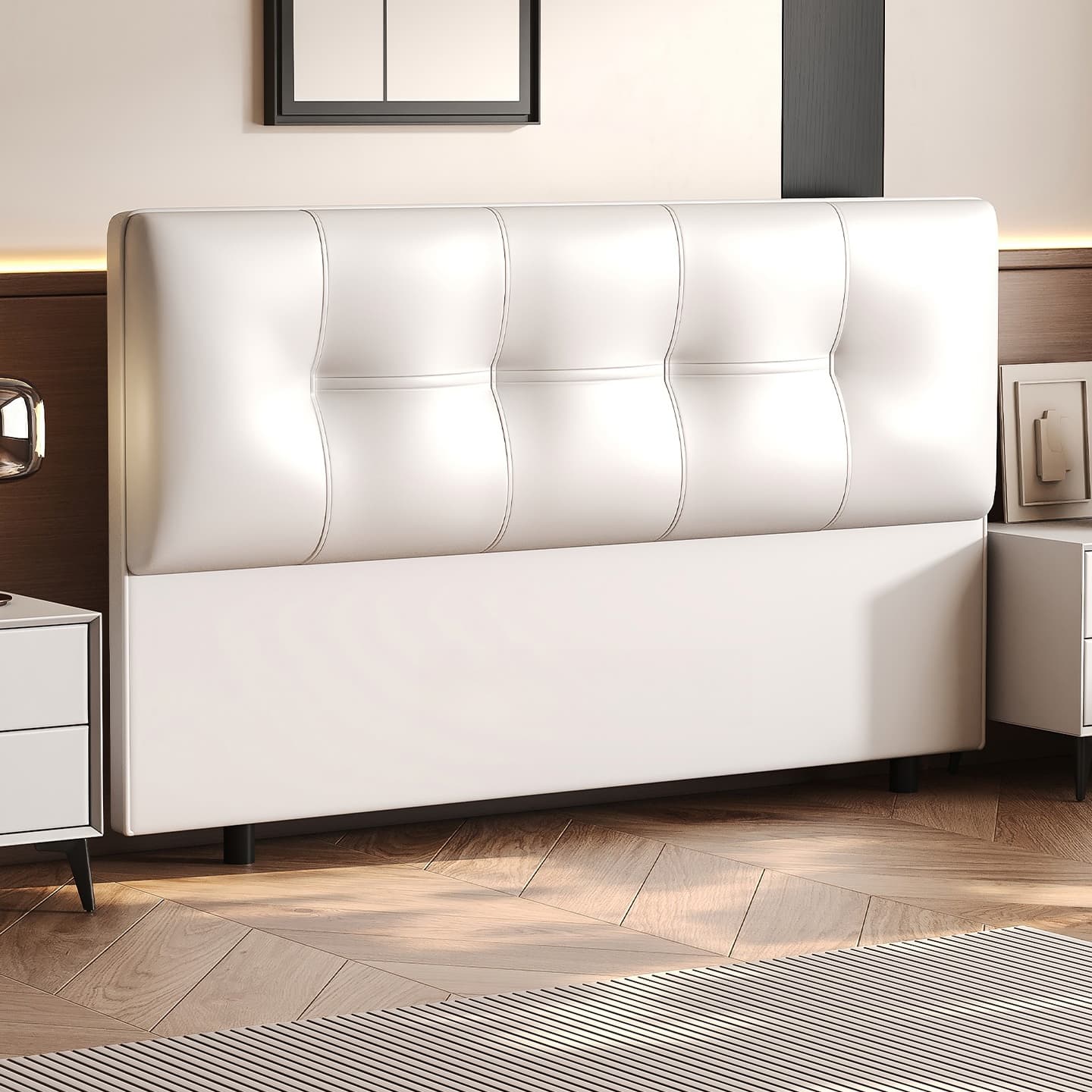 Simplistic Style Panel Headboard with No Distressing, Piled Tufted Rectangular Design for King/Queen/Full Bed, Featuring Sponge Upholstery and Standard Height thumbnail 6