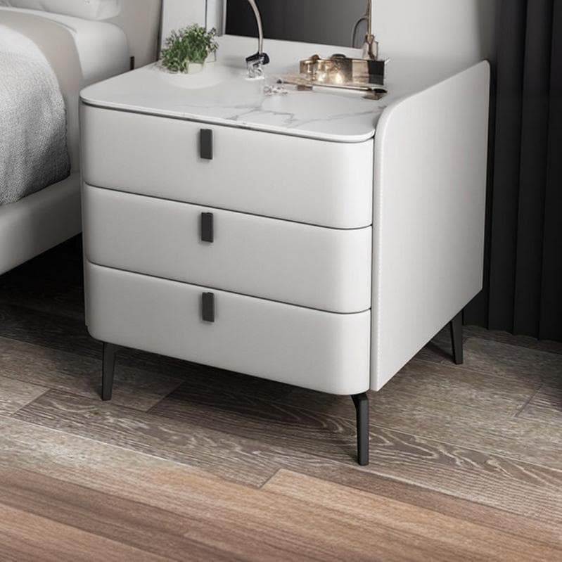 Modern Wooden 3-Drawer Nightstand Stone Countertop with Legs Partial Assembly Required thumbnail 9