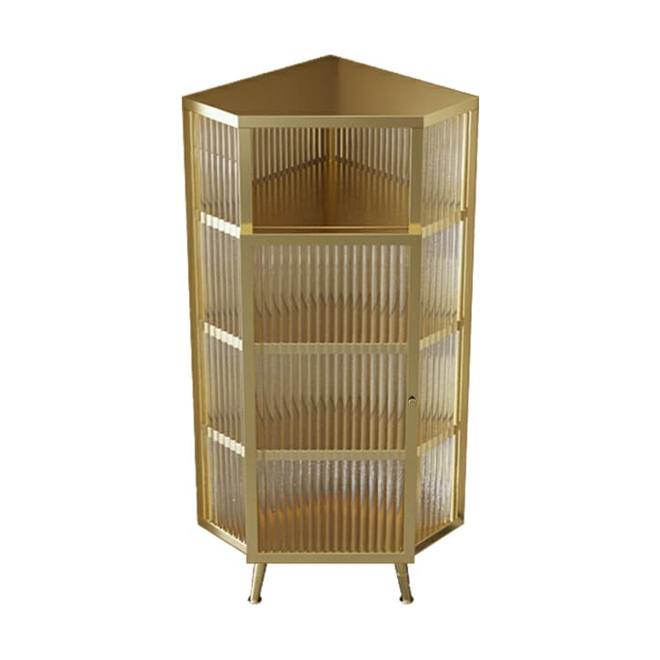 Gold Corner Accent Cabinet with Glass Doors and Metal Shelving thumbnail 8
