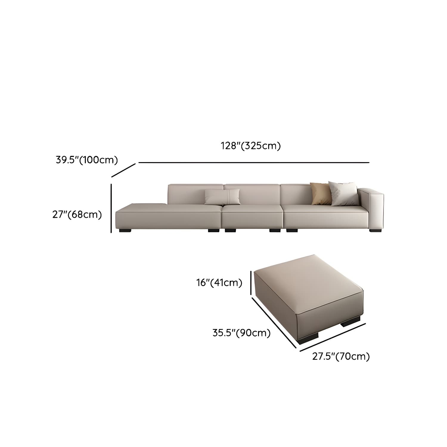 Modern Gray Faux Leather Sofa Chaise with Square Arms and Pine Wood Legs thumbnail 22