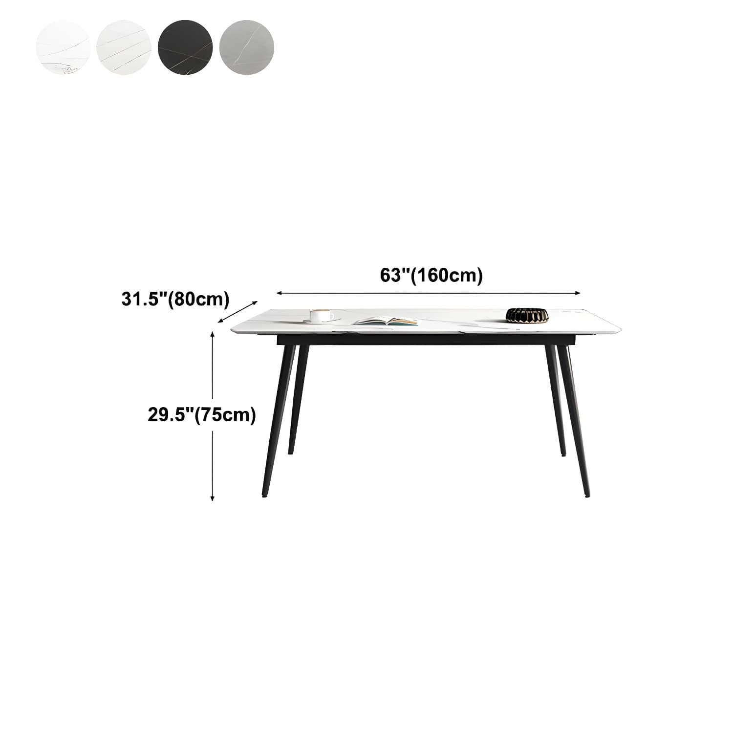 Stone Top Dining Table Rectangle Modern Dining Table with 4 Black Legs thumbnail 12