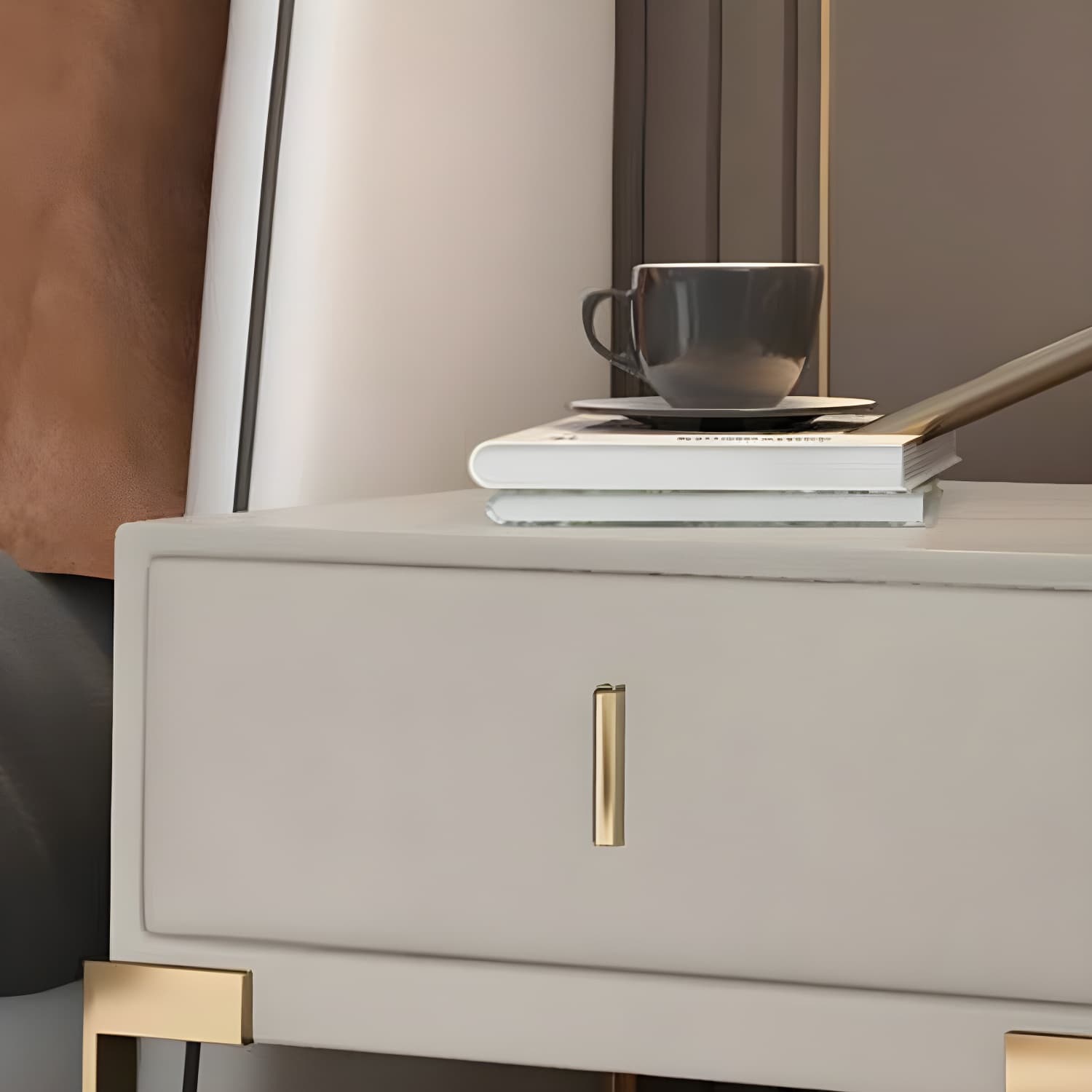 Leather 1 Drawer Nightstand Contemporary Night Table with Metal Legs thumbnail 14