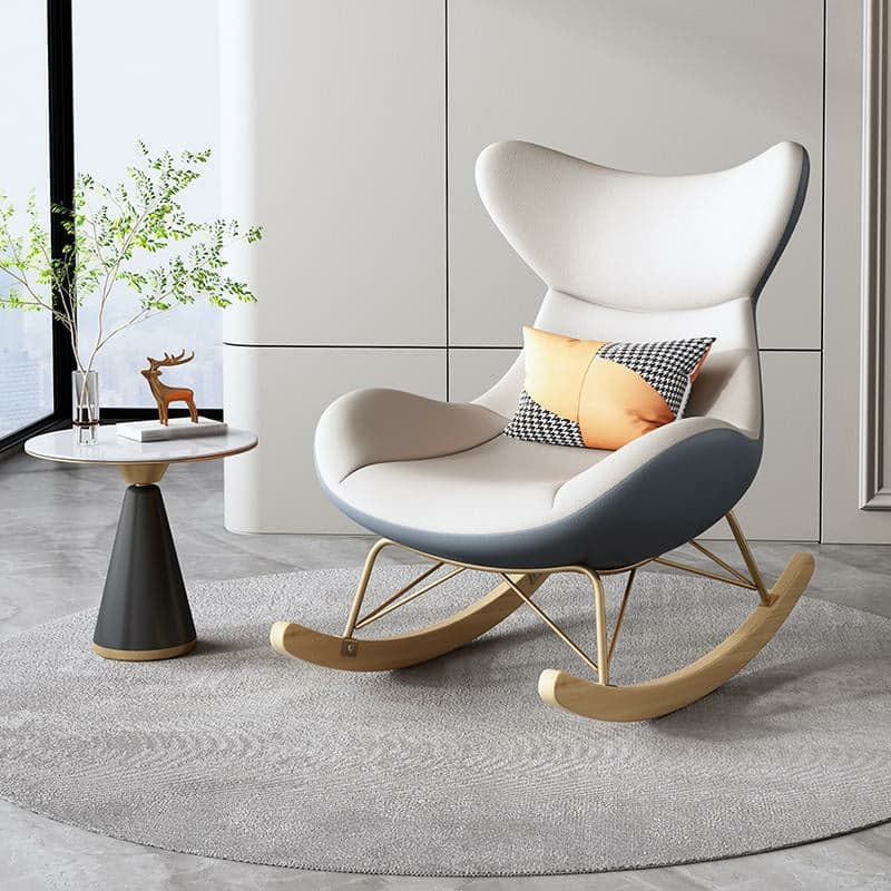 Modern Non-Scratch Armless Indoor Solid Wood Faux Leather Rocking Chair thumbnail 1