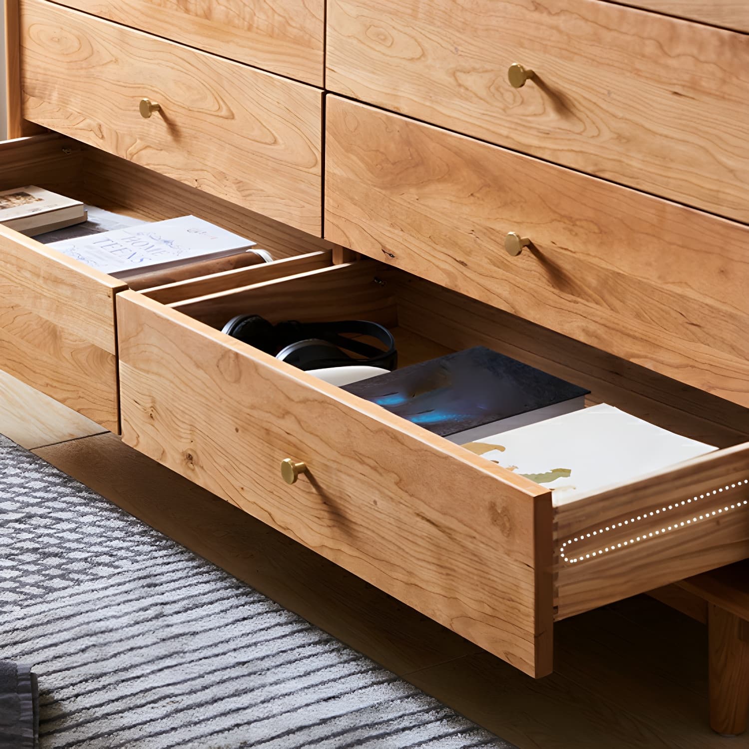 Modern Brown Wood Dresser with Drawers and Gold Metal Handles thumbnail 6