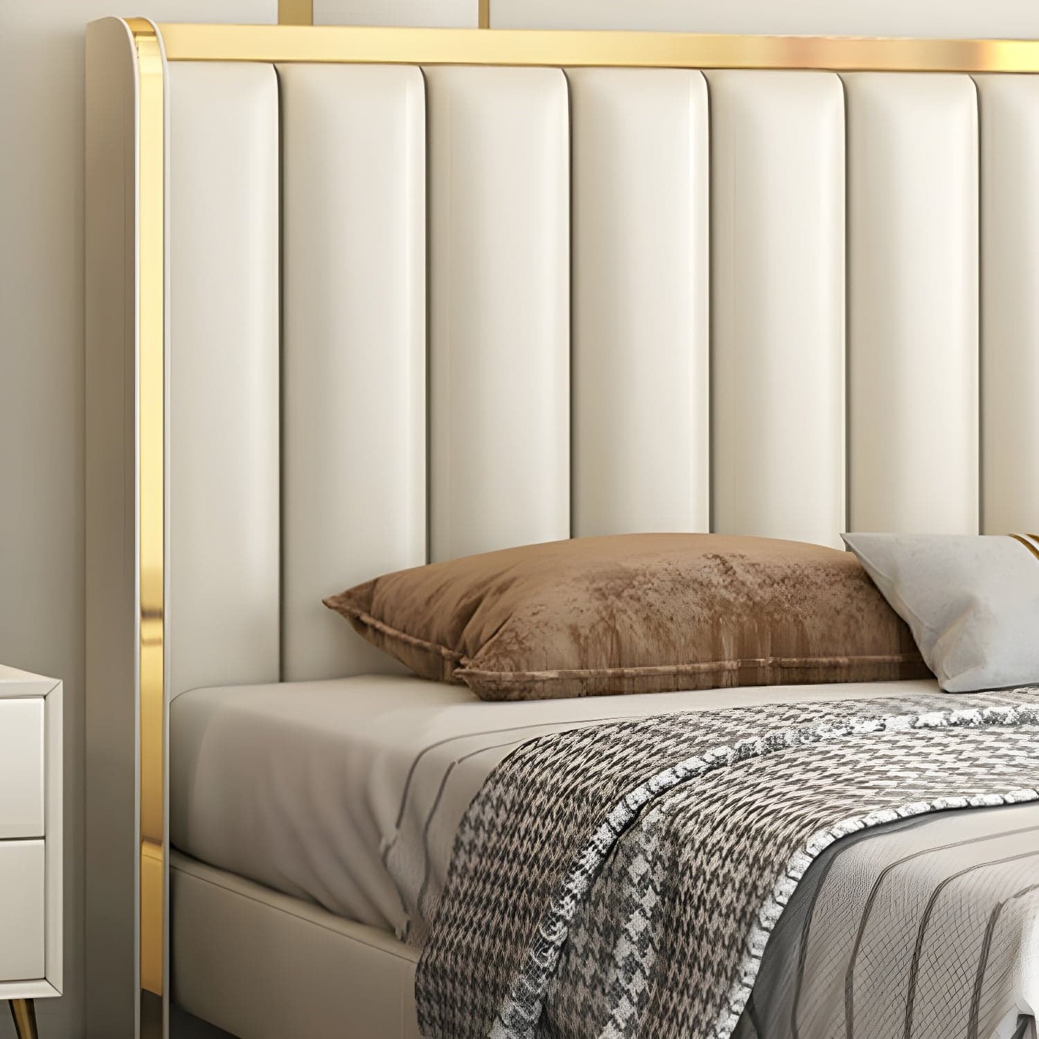 Modern Upholstered Leather Wingback Headboard with Wood Legs and Rectangular Shape thumbnail 11
