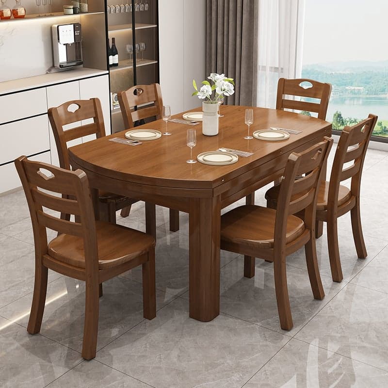 Oval Rubberwood Dining Table Set, Seats 6, Copper/Natural Finish thumbnail 2