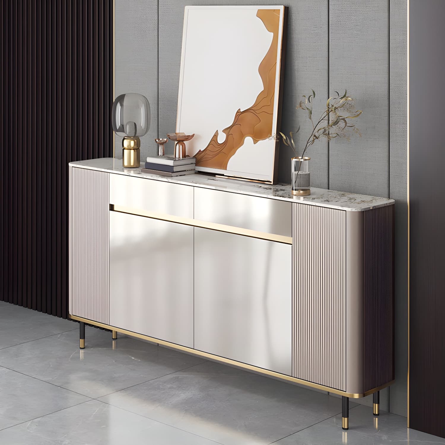 Contemporary Style Engineered Wood Buffet Stand Adjustable Shelving Credenza thumbnail 1
