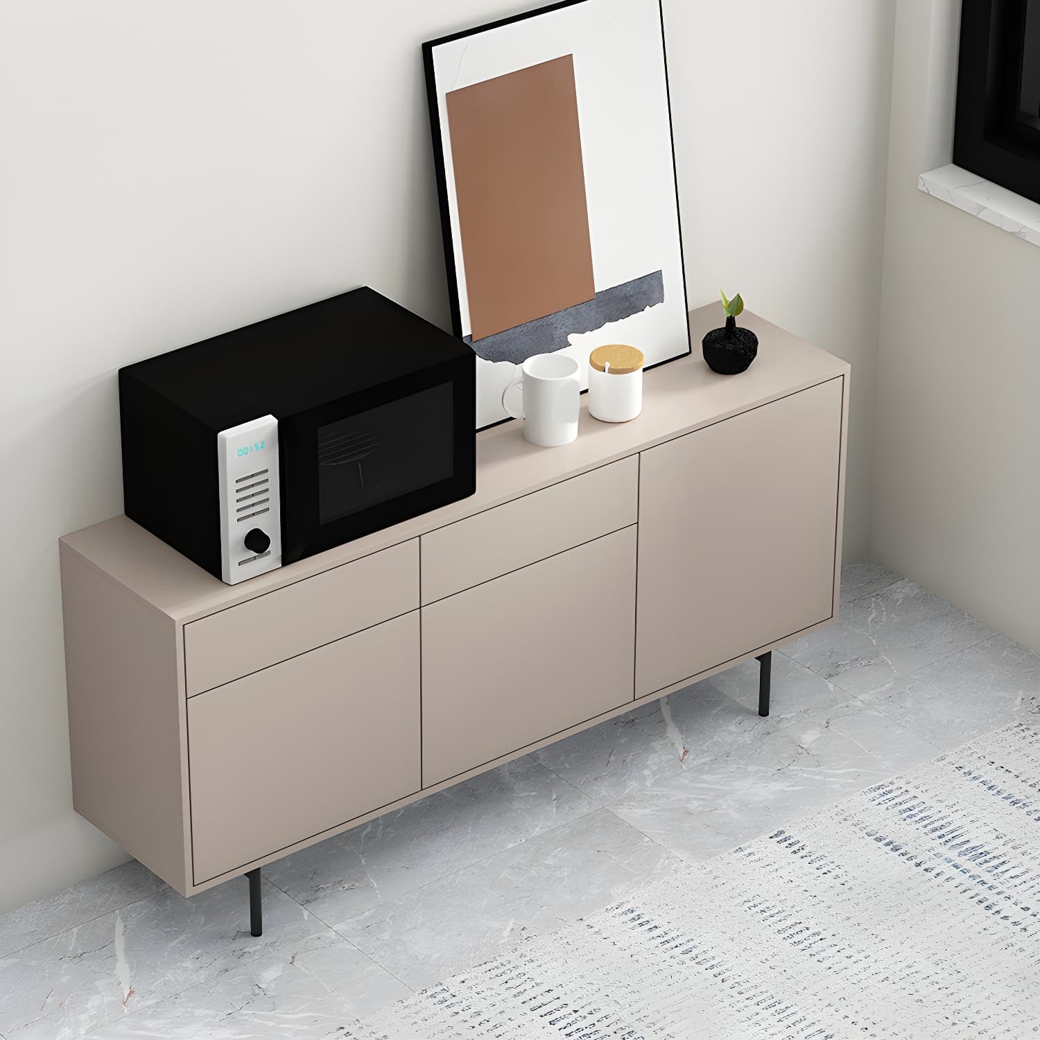 Wooden Rectangle Sideboard Modern Home Sideboard Cabinet with Drawers and Door - image 7