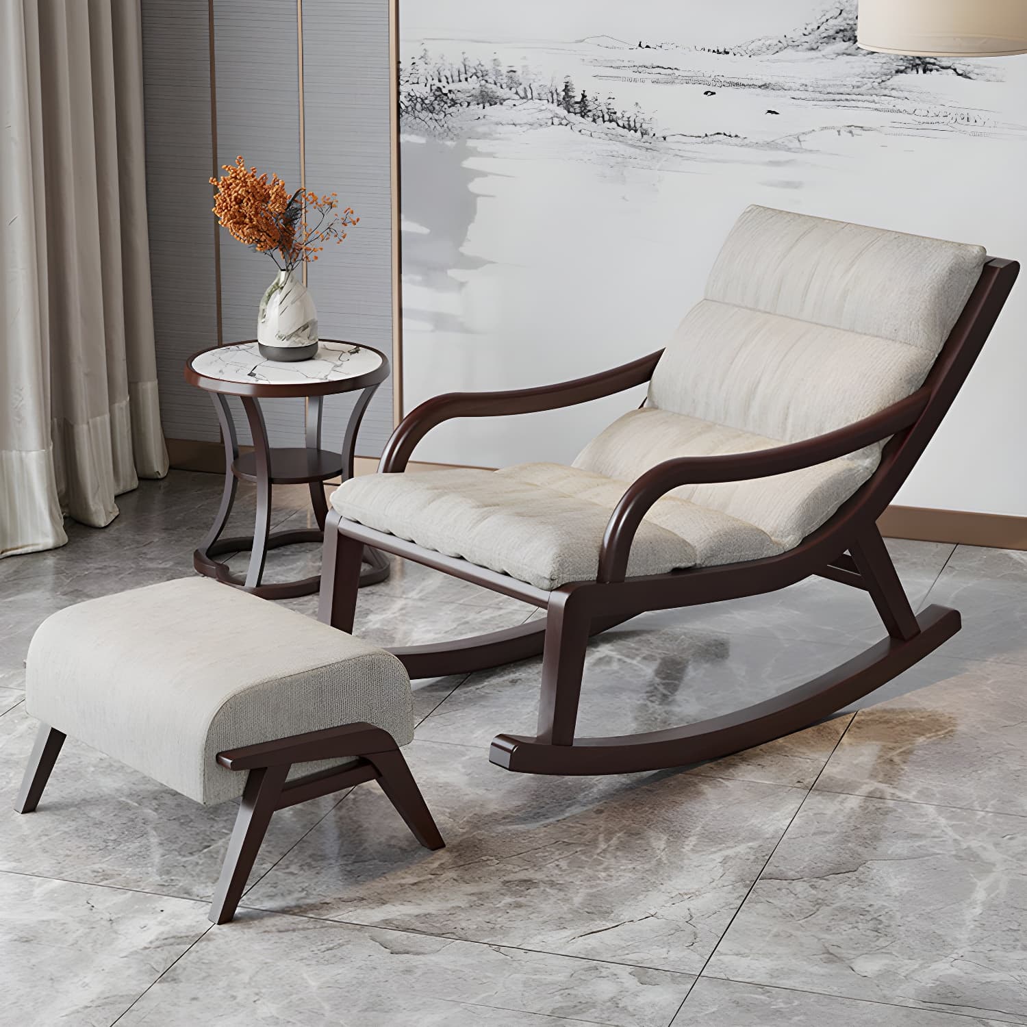 Reclining Solid Wood Living Room with Dark Legs Traditional Rocking Chair thumbnail 7