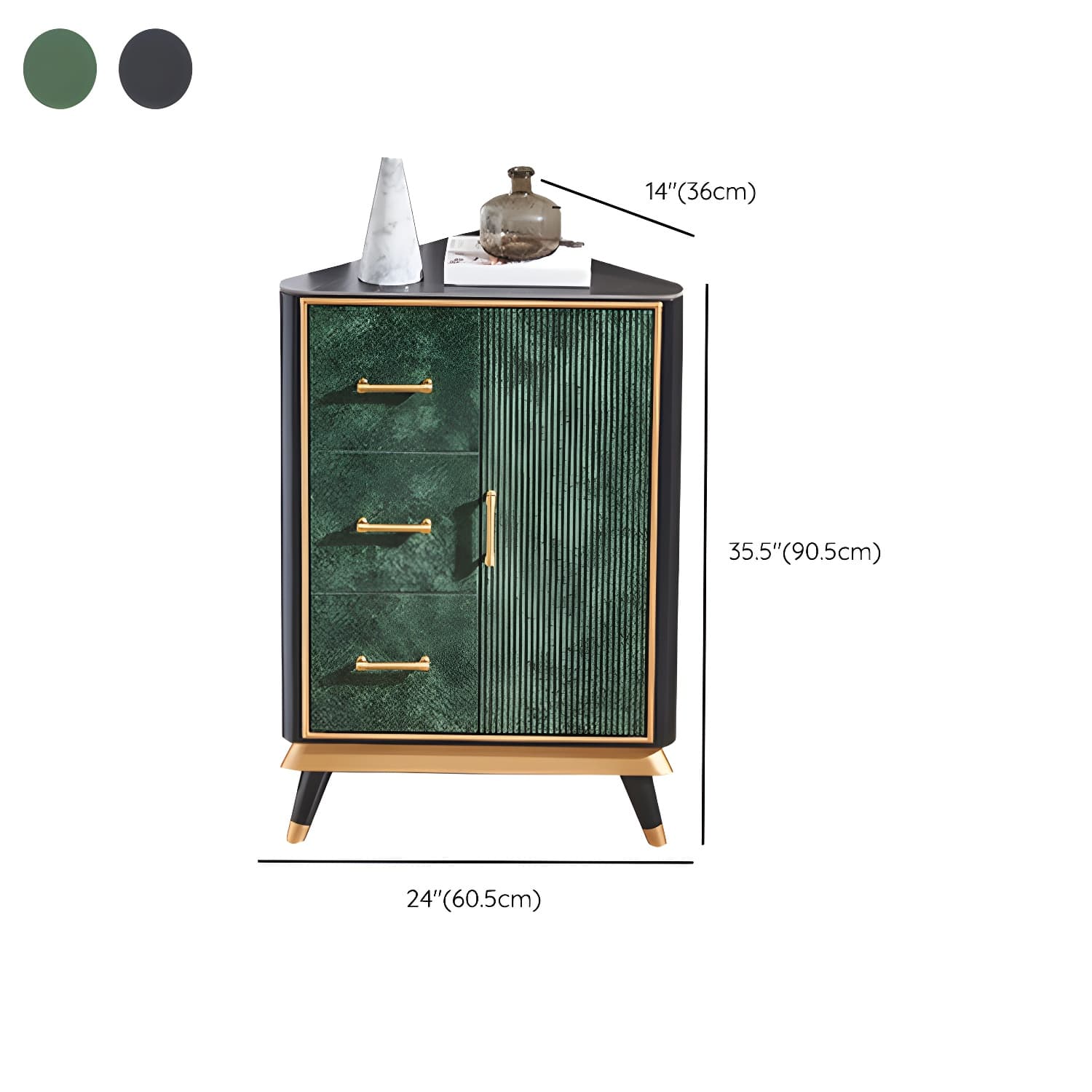 Glam Corner Accent Cabinet with Black Stone Countertop and Wood Base for Small Spaces thumbnail 11