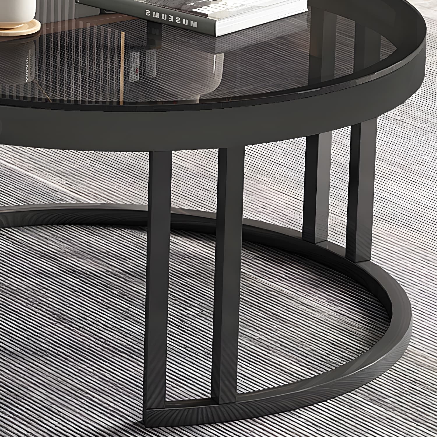 Round Nesting Coffee Table Set Frame Modern Storage Coffee Table thumbnail 20