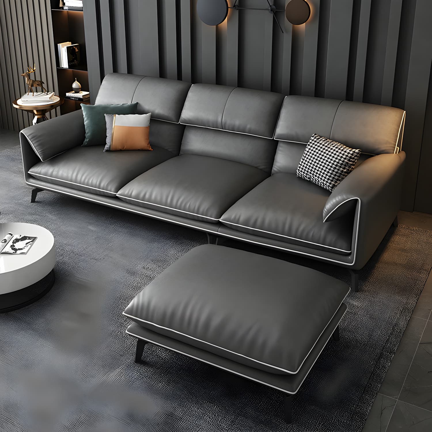Modern Gray Stationary Sectional Sofa with Wood Frame and Pillow Top Arm thumbnail 2