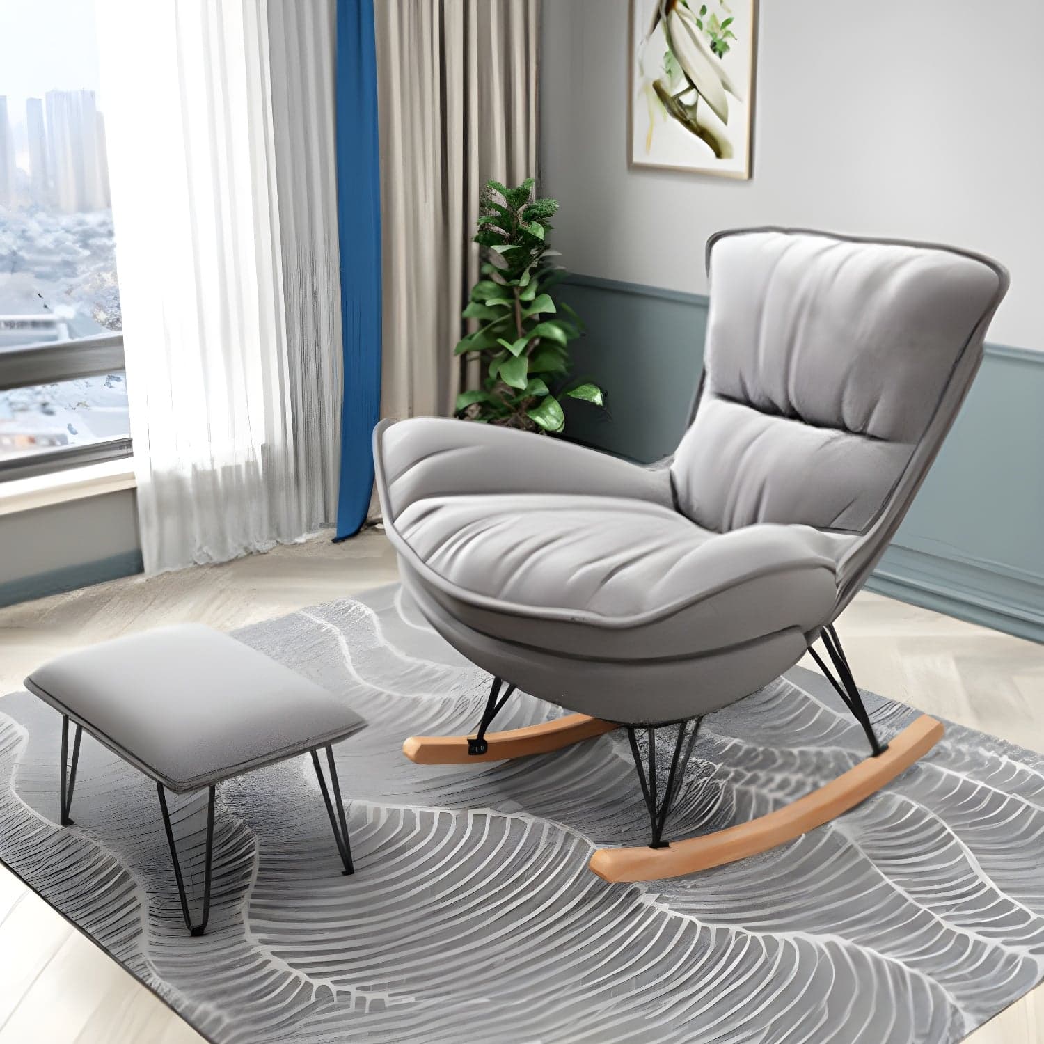 Modern Rocking Chair Metal Frame Doll Cotton Filling Cushion Wingback Rocker Chair thumbnail 3