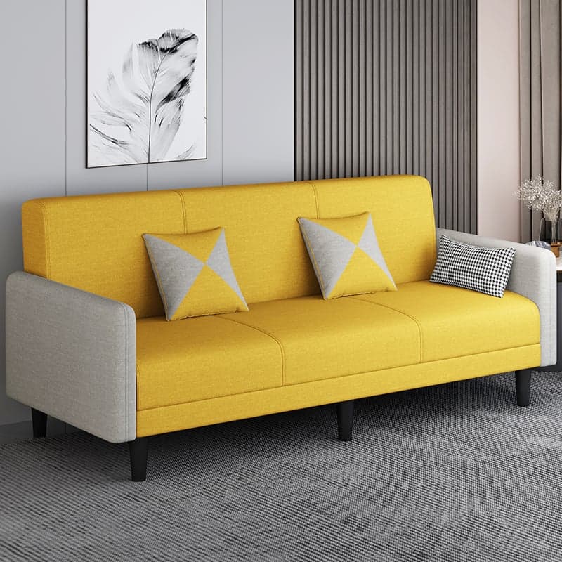 Convertible Sofa in Gray/Cerulean/Off-White with Armrest and 3 Pillows thumbnail 4