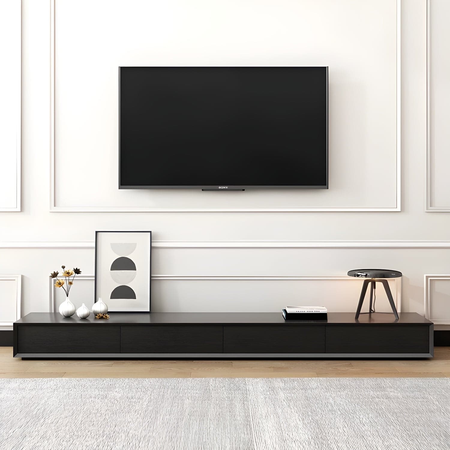 Modern Minimalist Black Finish TV Stand Console with Storage Drawers thumbnail 1