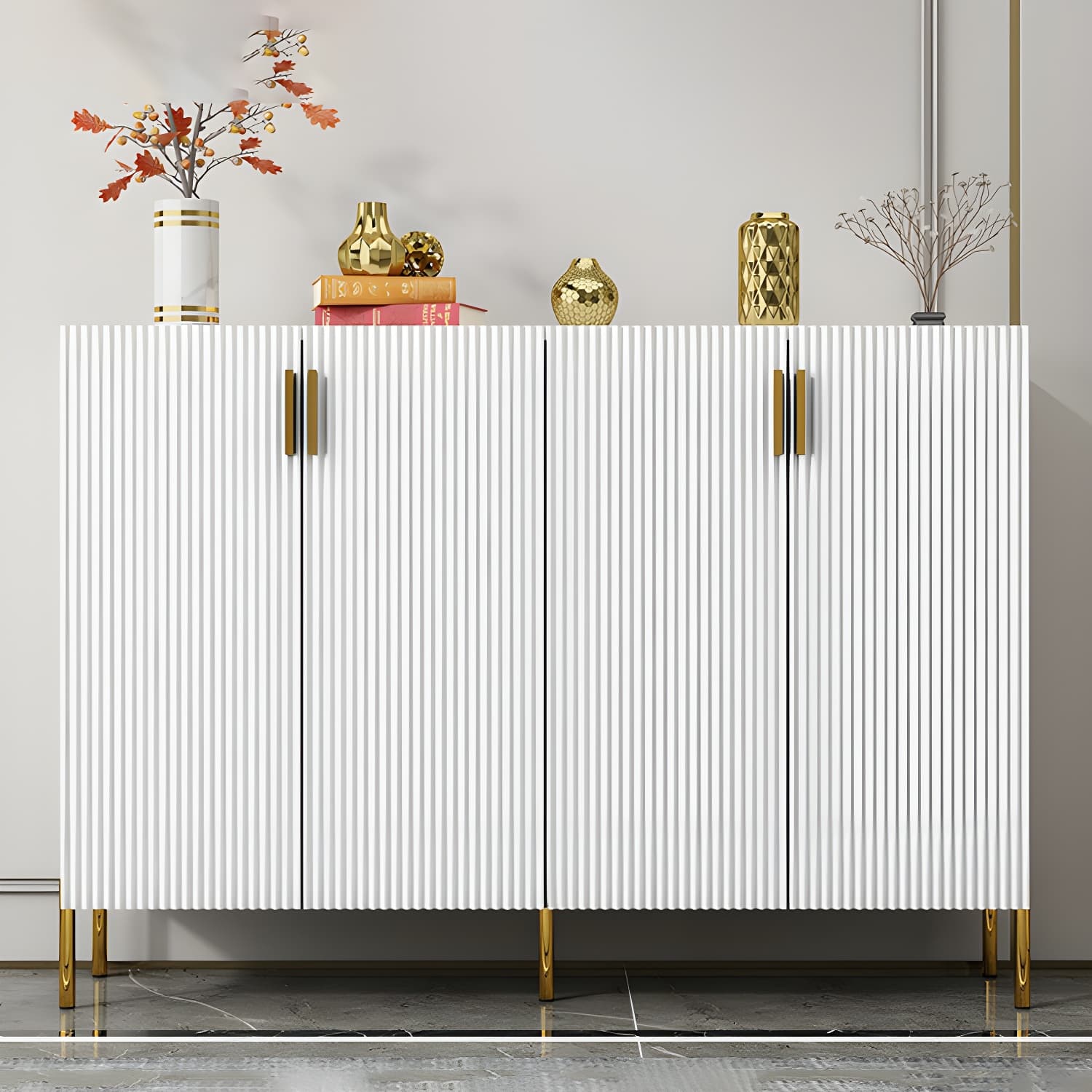 Glam Living Room Wooden Sideboard with Doors and Storage Shelves thumbnail 6
