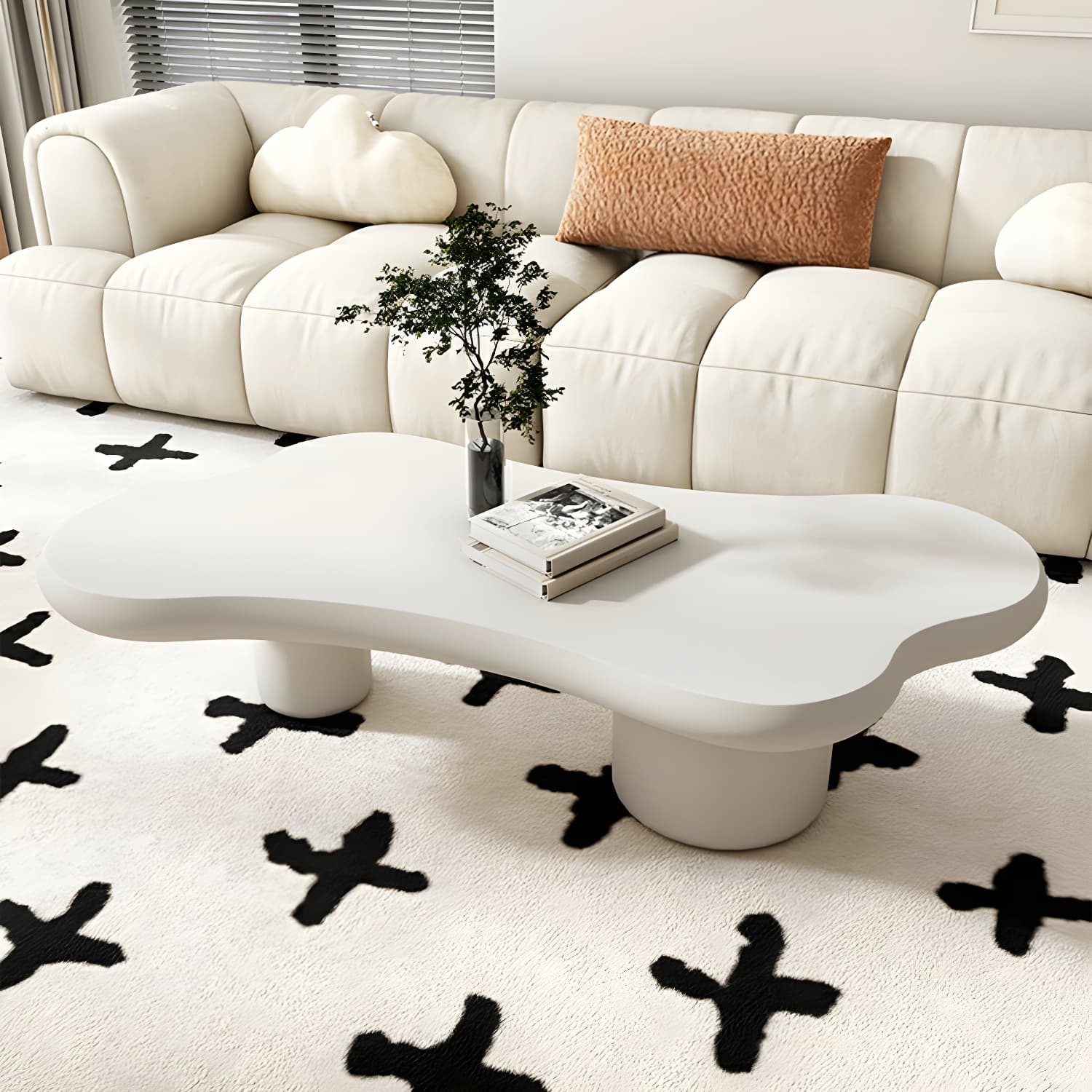 Cloud Shape Coffee Cocktail Table in Solid Wood Modern Style thumbnail 7