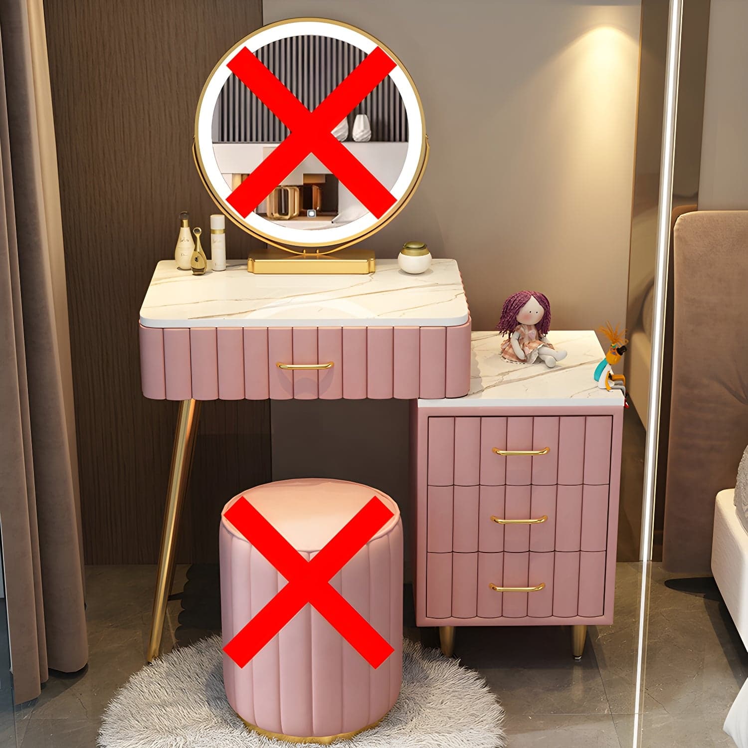 Wooden Makeup Vanity Storage Box Vanity Dressing Table for Bedroom thumbnail 4