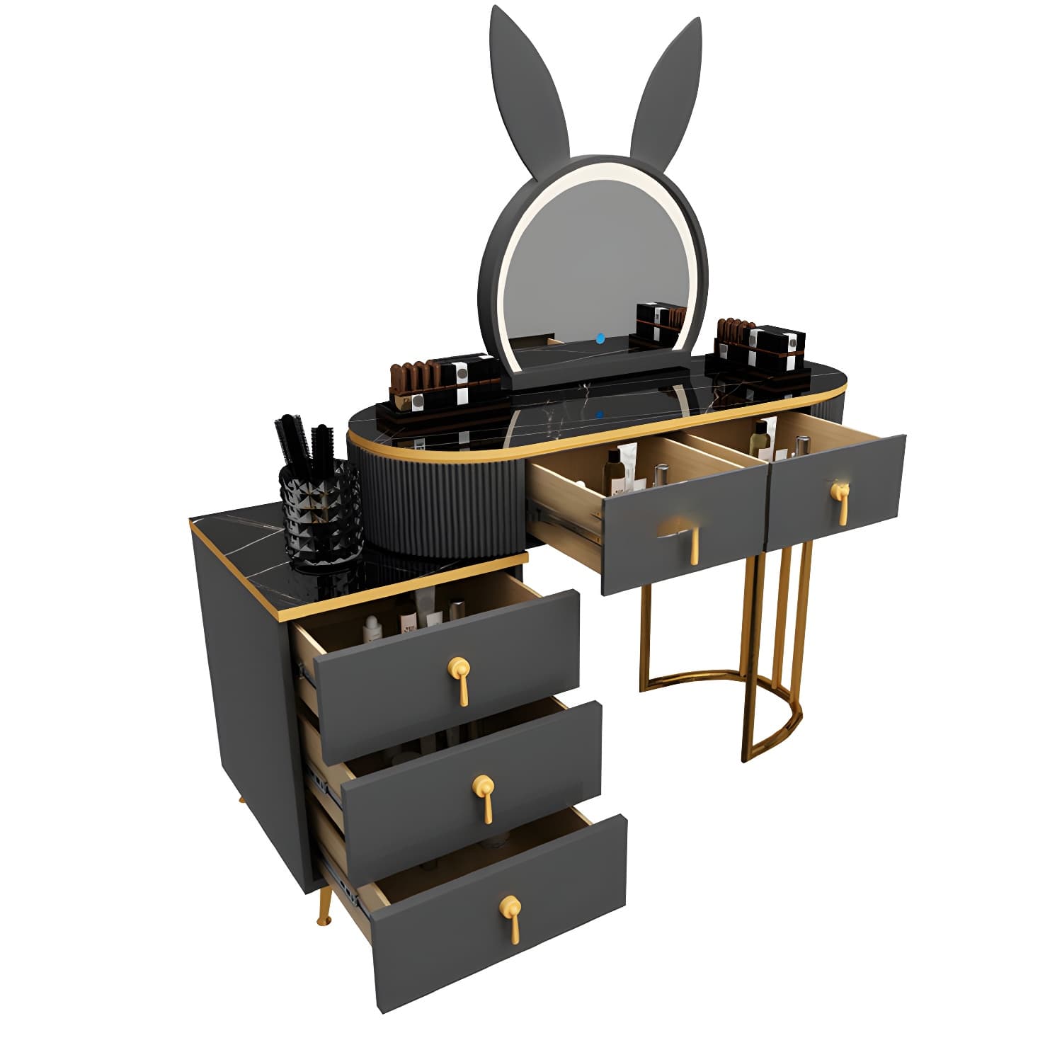 Contemporary Vanity Makeup Dressing Table Stool Set with Storage Drawers thumbnail 8