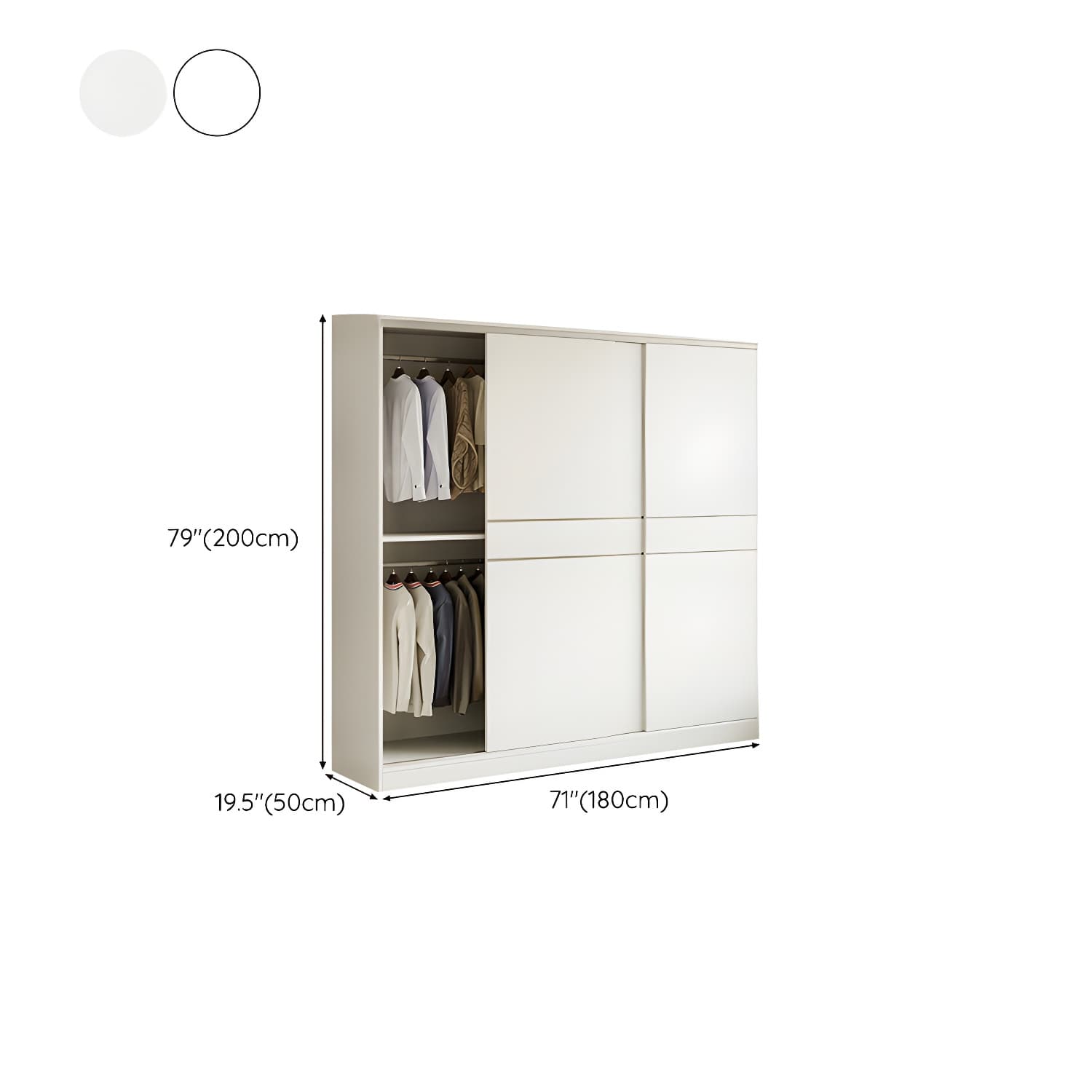 Fashionable Sliding Door Storage Wood Wardrobe with Metal Clothing Rod and Shelves in White Color thumbnail 16