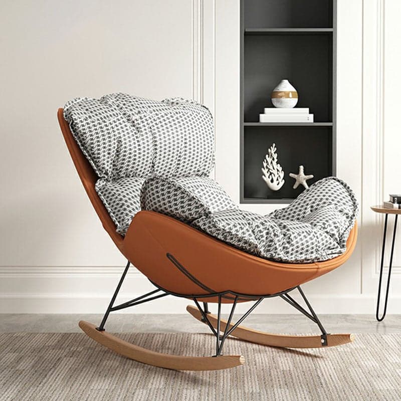 Stylish and Modern Upholstered Rocking Chair with Natural Wood Legs thumbnail 5