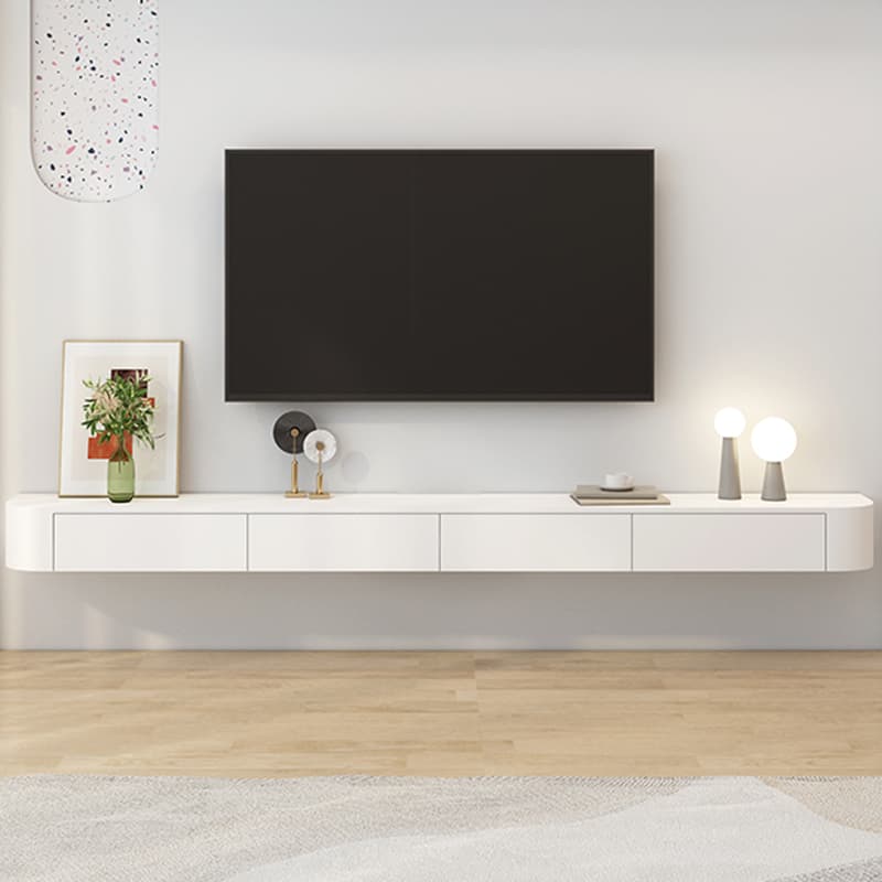 Deco Wall Mounted Wood TV Stand in White with 2 Drawers and 1 Cabinet thumbnail 1