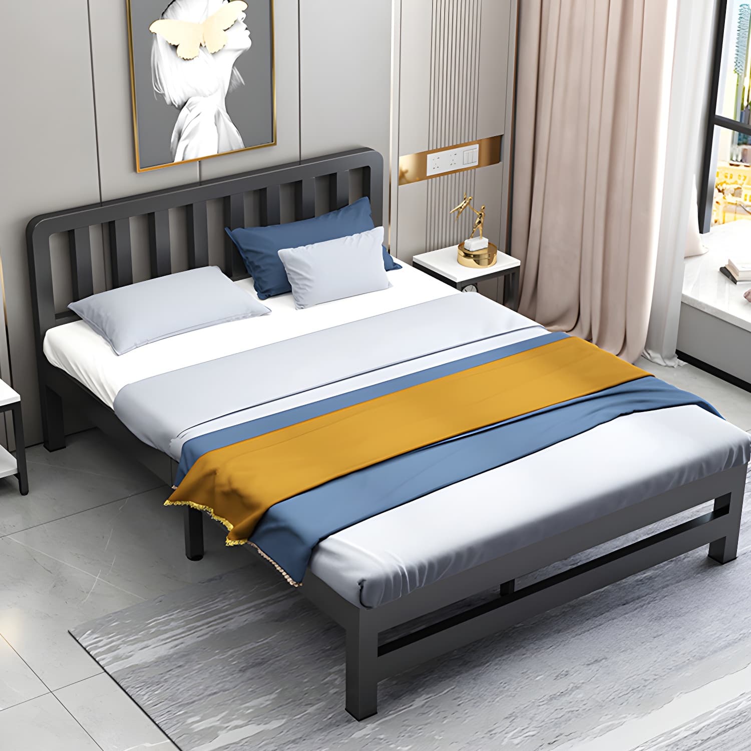 Modern Metal Bed Frame with Legs and Non-Upholstered Solid Color Design thumbnail 3