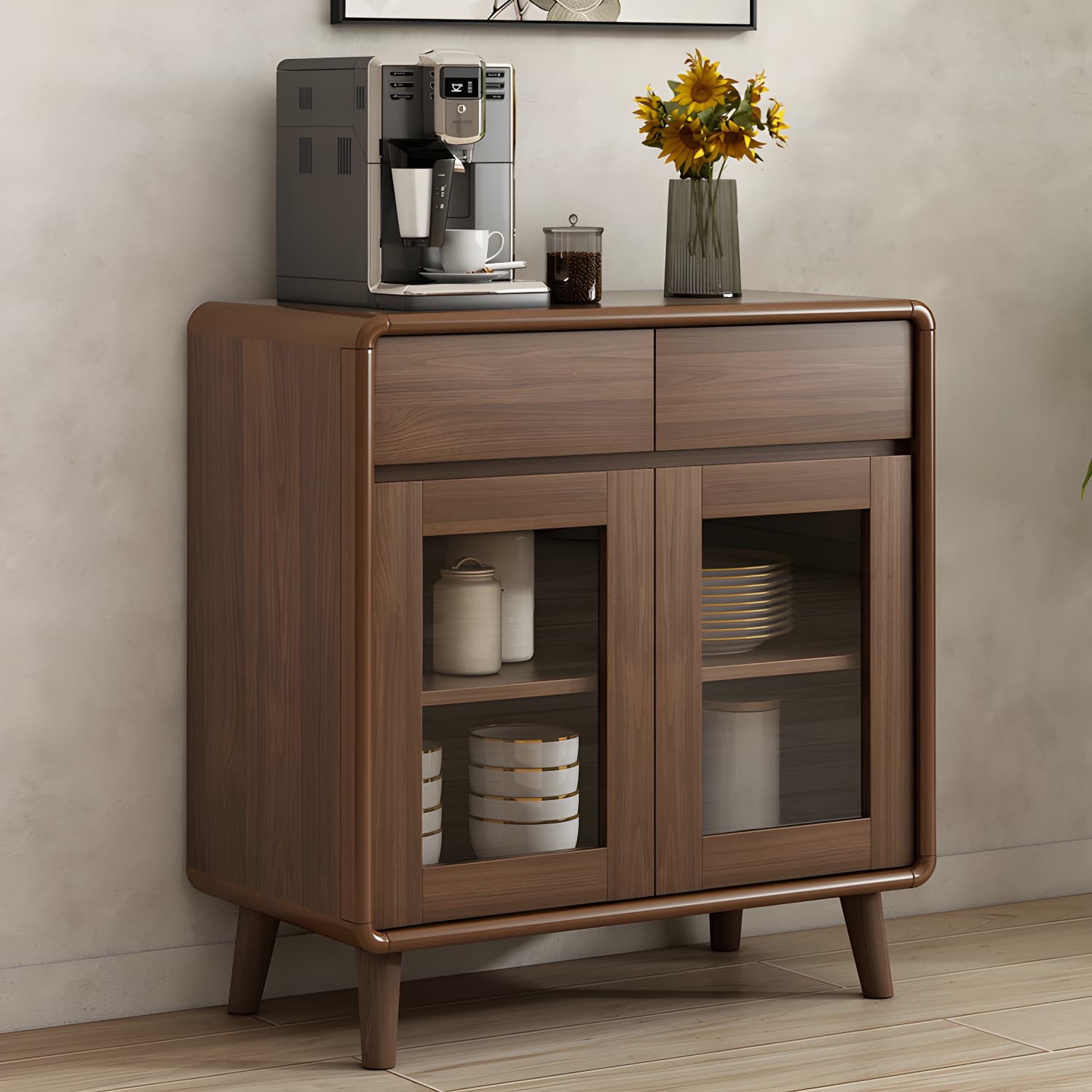 Modern Brown Wood Sideboard with Cabinets and Drawers - Stylish and Functional Buffet for Storage thumbnail 10