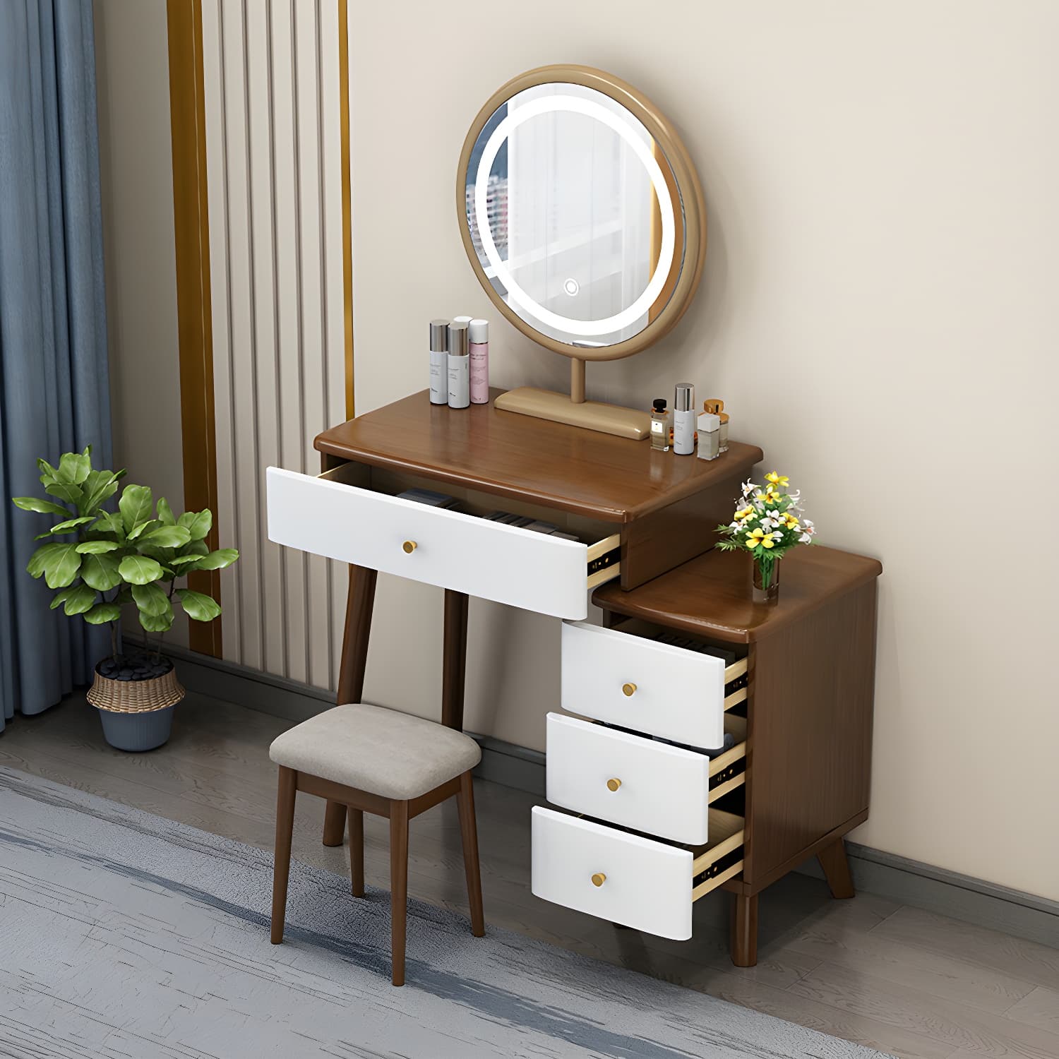 Solid Wood Makeup Vanity Desk Modern Makeup Vanity Desk Table with 4 Drawers thumbnail 5