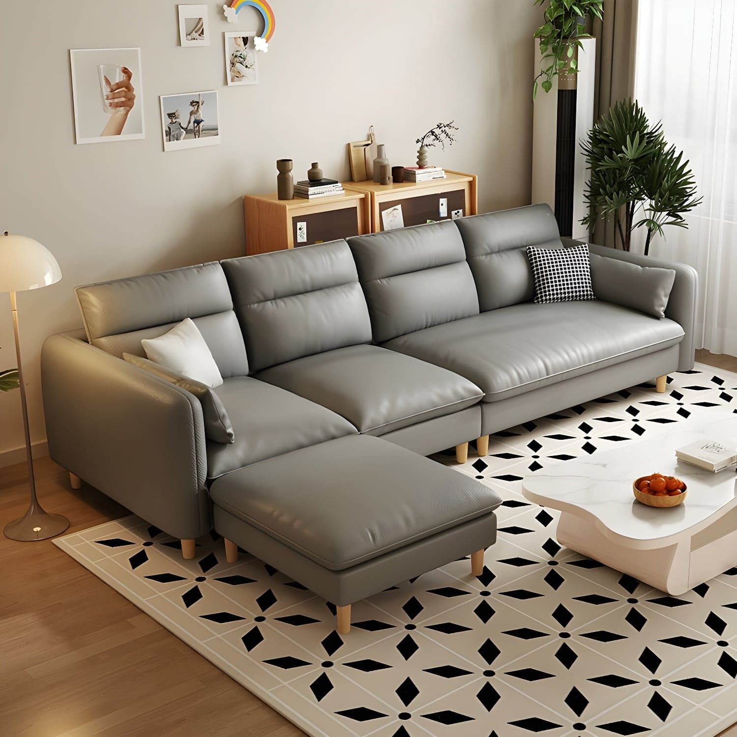 Modern Wood Frame Straight Sectional Sofa Set with Ottoman in Brown, 3 Piece Set thumbnail 7