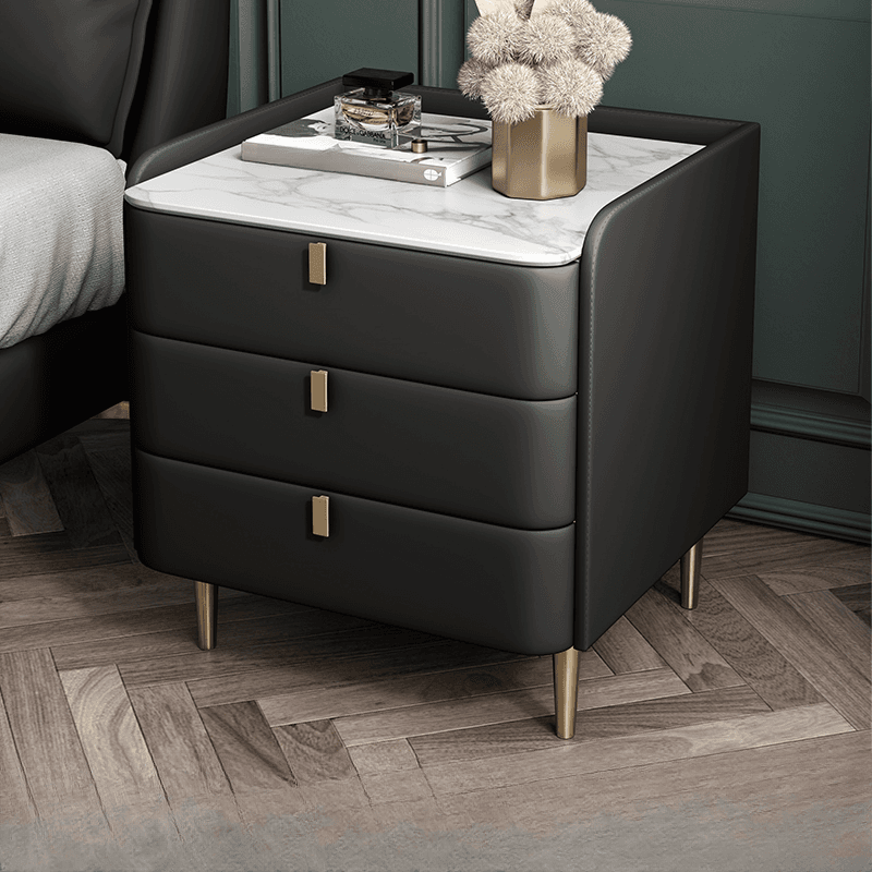 Art Deco 3 Tiers Drawer Storage Bedside Table with Stone Countertop thumbnail 1