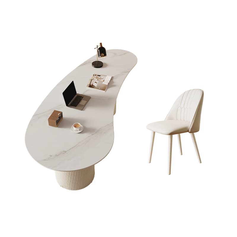 Fixed Free Form Dining Table Set with Double Pedestal, a Chalk Slate Tabletop and Upholstered Chairs in an Art Deco Style thumbnail 2