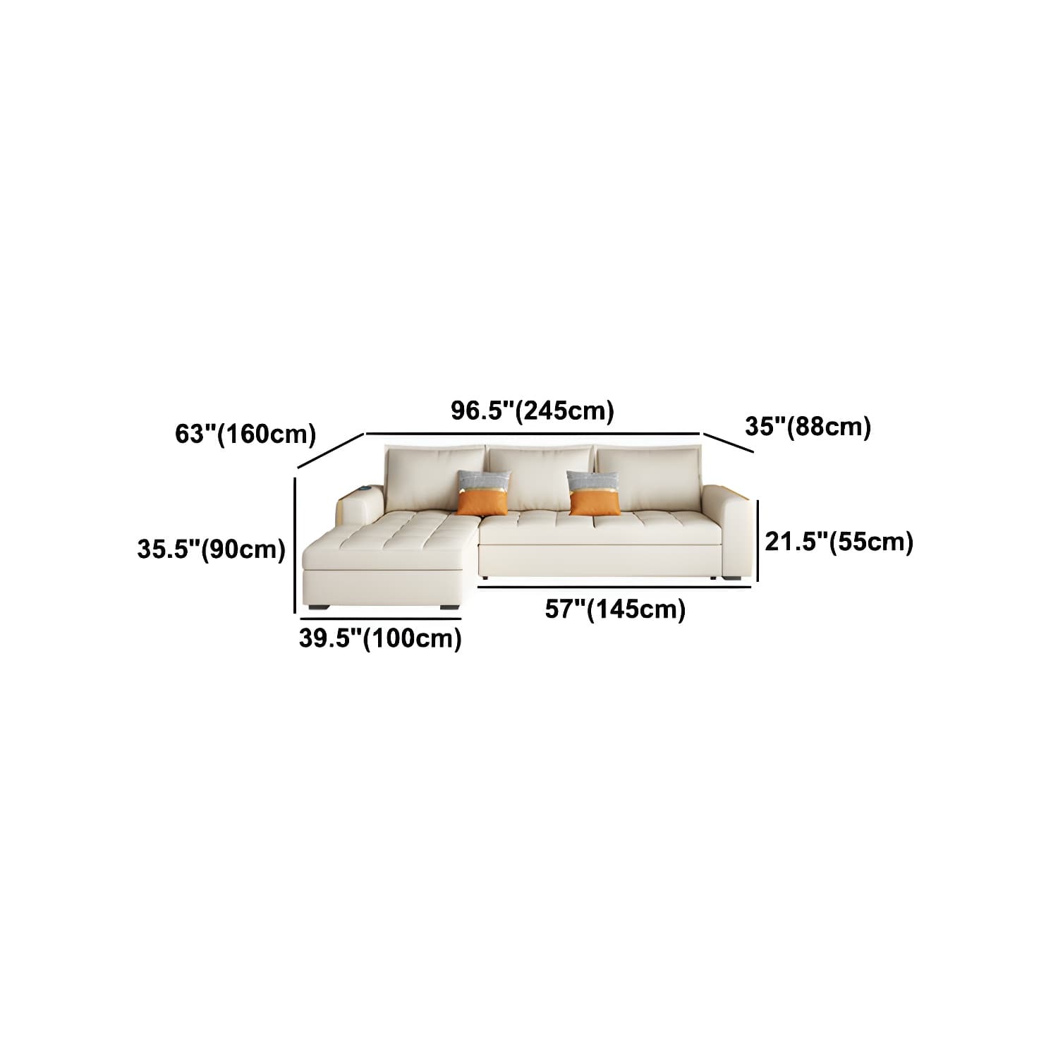 White Modern Sofa Bed with Storage USB Charging Convertible Sectional thumbnail 10