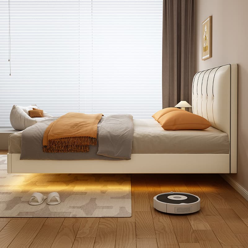 Cream Solid Color Adaptable Height Stitch-tufted Floating Bed for Bedroom thumbnail 3
