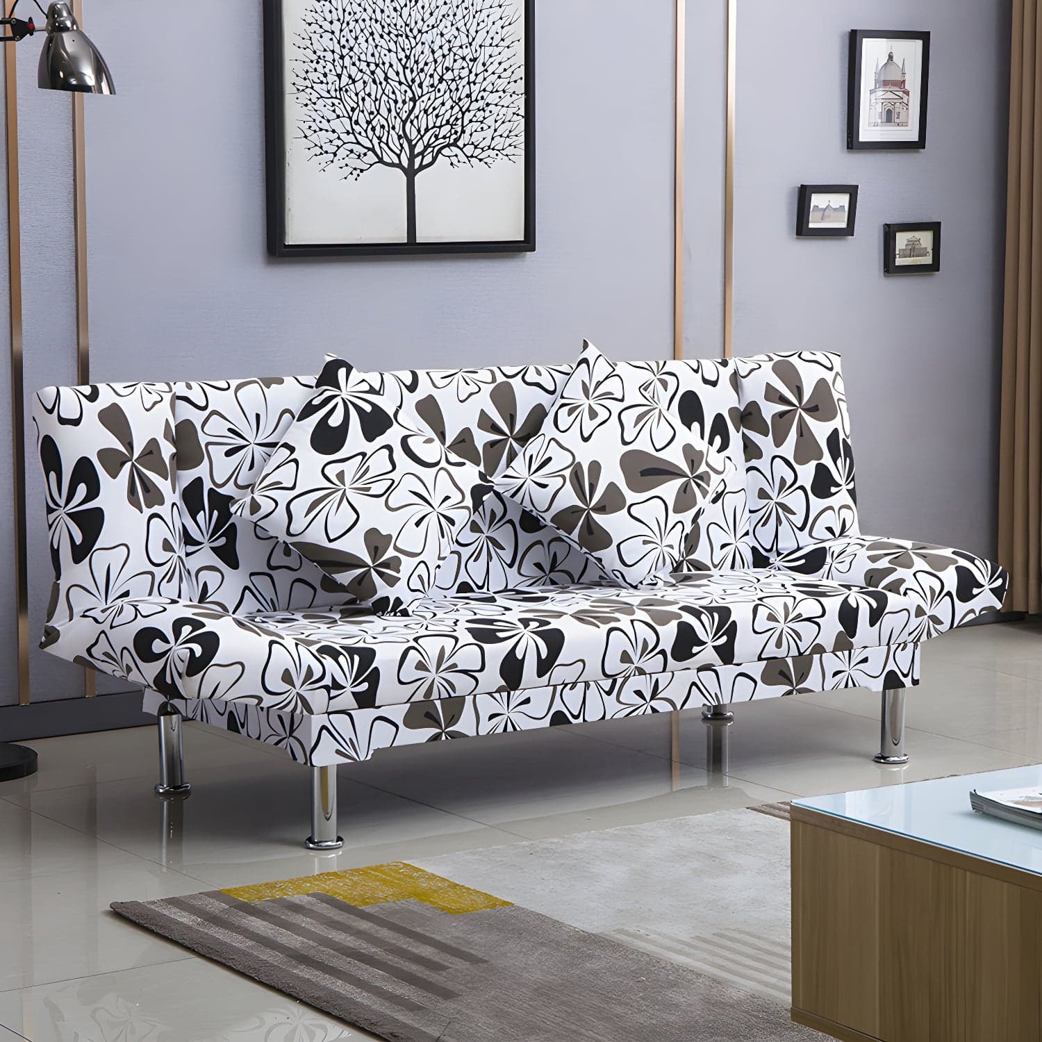 Silver Transitional Modern Tight Back Sofa Bed 29.53"High Armless Sofa Bed thumbnail 6