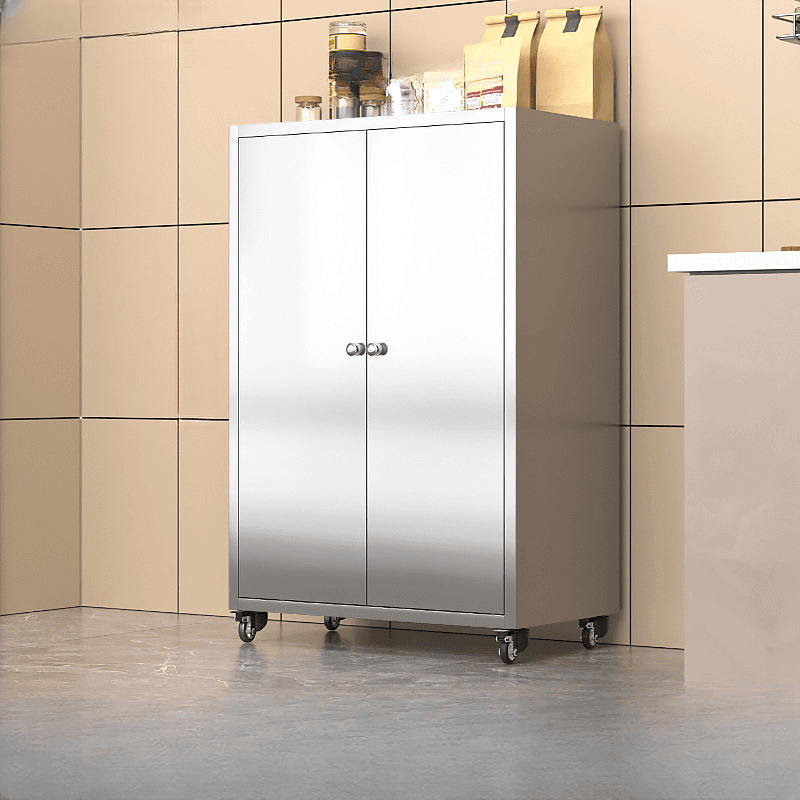 Metallic Sideboard on Roller Wheels with Stainless Steel Countertop thumbnail 9