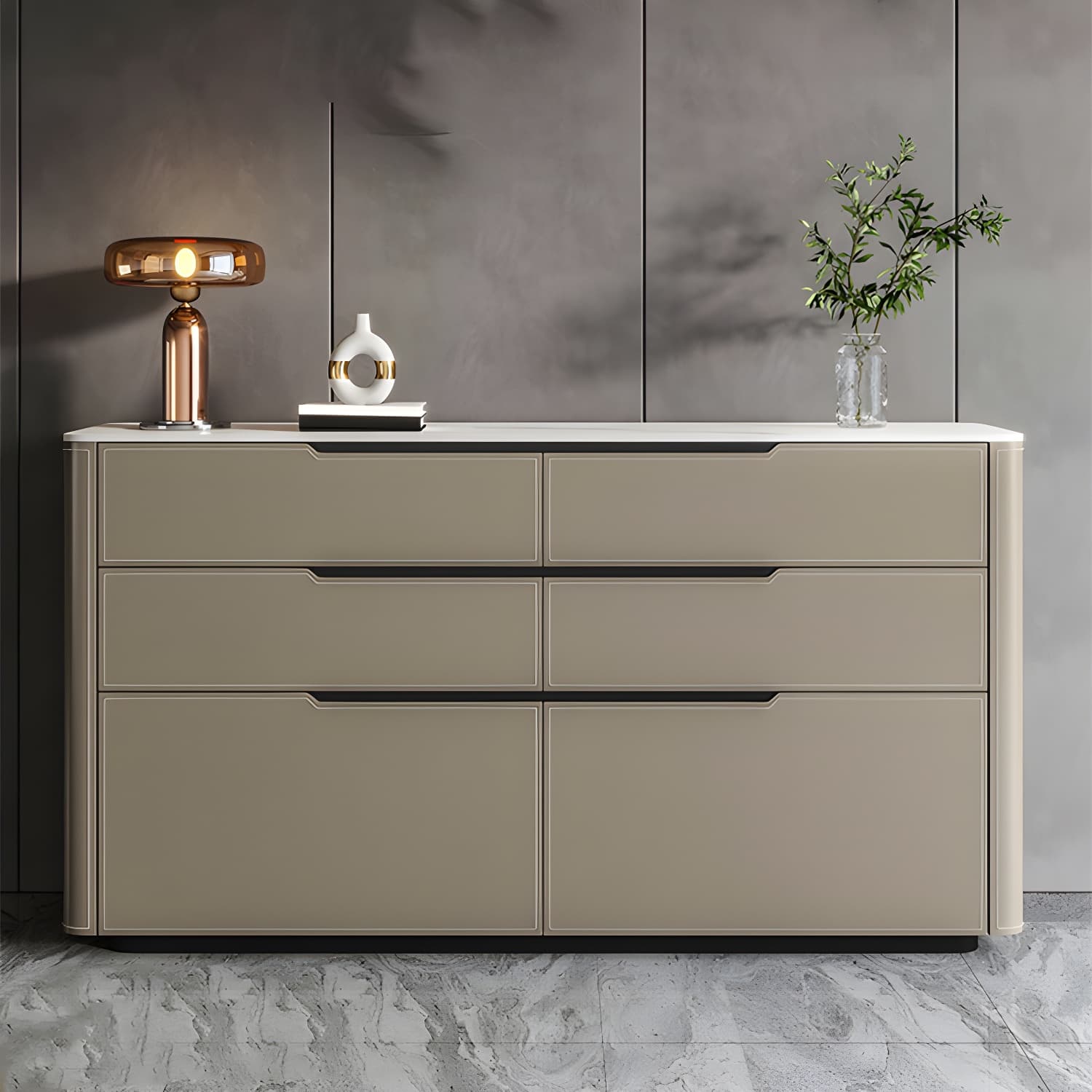 Wood Modern 4-Drawer and 2-Door Storage Sideboard with Stone Countertop thumbnail 5