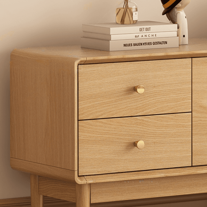 Solid+Engineered Wood TV Stand with 4 Drawers, 2 Cabinets, Cable Management, and Variable Shelf thumbnail 9